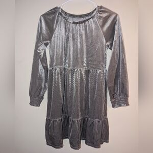 Therabouts Silver Velour Long Sleeve Dress Girls Size Large 14